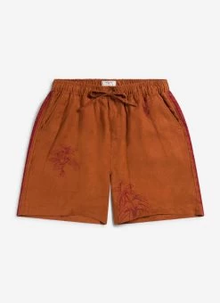 Nettle Shorts | Printed Linen | Brick -Urban Wear Shop Percival3rd5802